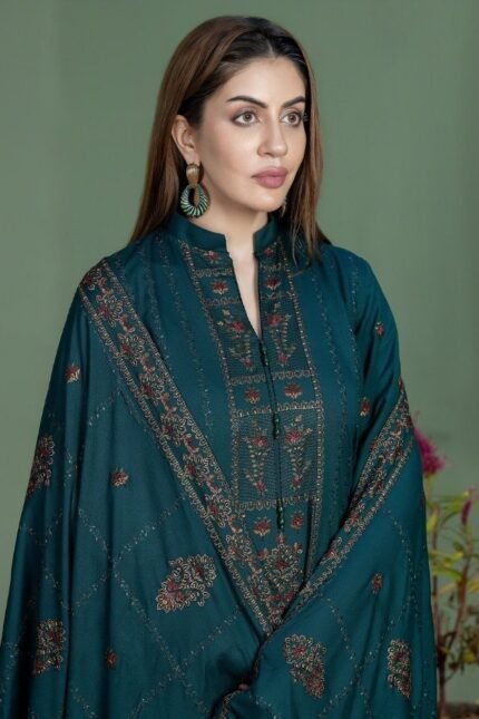 Noor E Fajar 3pcs Dhanak Emb With Dhanak Emb Shawl – 2985