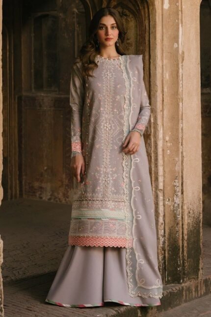 Zarashahjahan - 3pcs Lawn emb with ready to wear chiffon dopatta